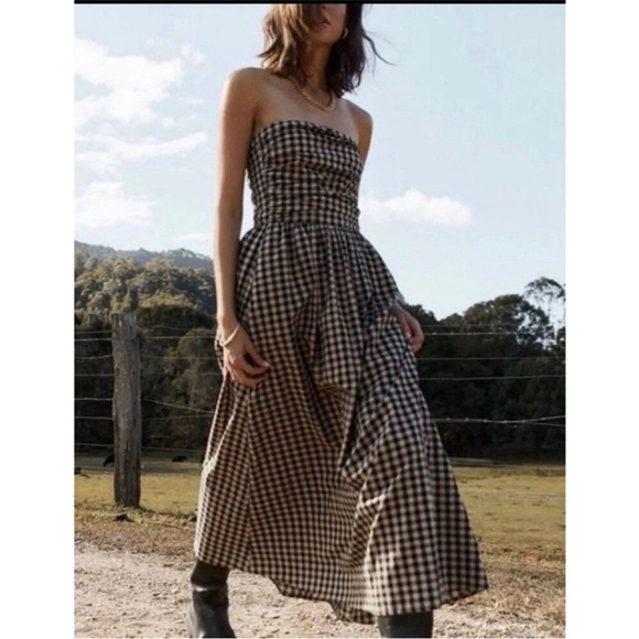 DISSH Dresses & Skirts - DISSH Brown Check Strapless Dress XS